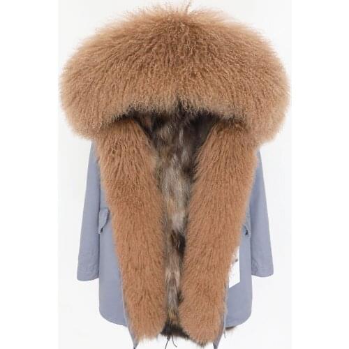 Natural wool fur jacket coat winter female fashion natural raccoon fur lined coat Womens jacket woman jacket