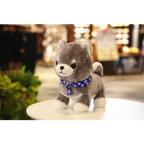 Blue scarf dog gray Shiba Inu plush toy large 35cm soft doll throw pillow toy Christmas gift b1517