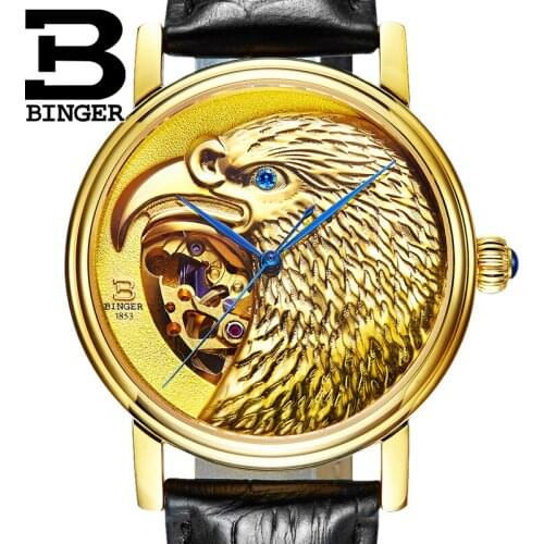 Switzerland BINGER watches men Japan 8N24 Automatic Movemt hawk sapphire genuine leather strap Mechanical Wristwatches B8888-3