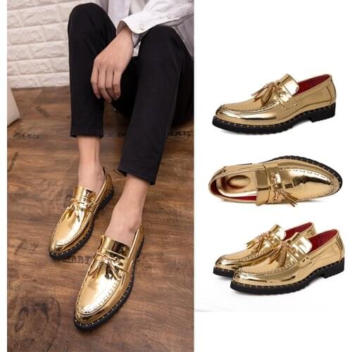 Plussize mens fashion gold shiny rivet PU leather shoes mens back to school dress wedding gentlemans shoes zapatillas homebre