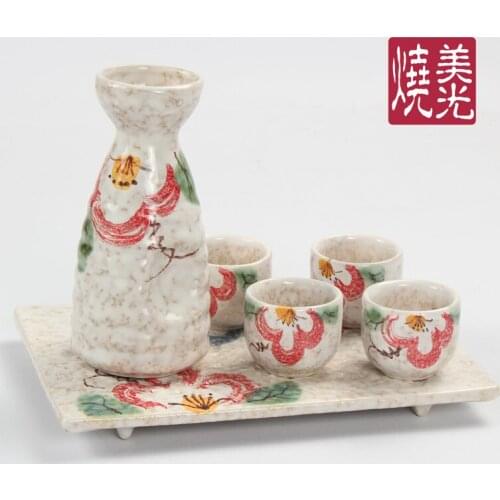 Japanese style sake wine pot cup ceramic wine bottle set hand painted underglaze color liquor spirits white wine wineware