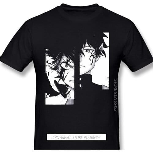 Two Halves Print 100% Cotton Funny T Shirts Black Clover Yuno Asta Fantasy Anime Men Fashion Streetwear