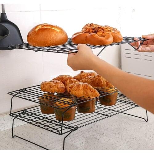 Iron Barbecue Net Three-layer baking cooling rack BBQ TOOLS Cake rack Baking tools Black non-stick cooling rack grilling basket