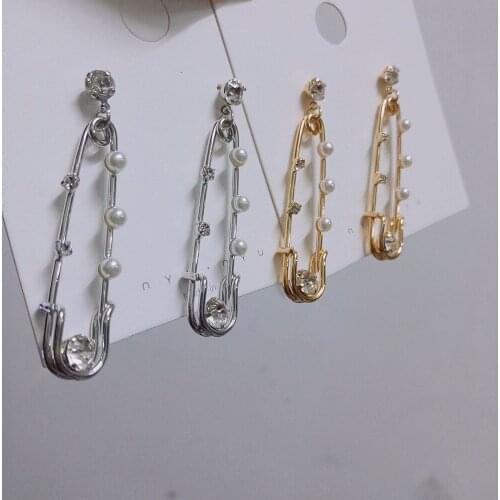 Baroque Pearl Pin Earrings Brand Punk Earrings for Women Pearl Earring Femme Brincos Hiphop Crystal Jewelry