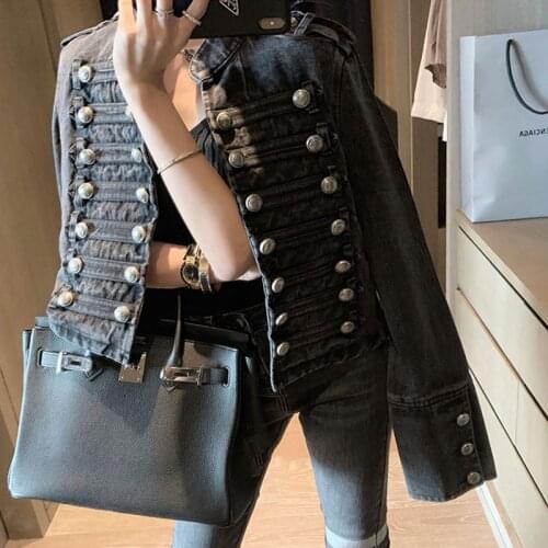 High quality Spring Buttons Black denim Jacket Woman jeans coat vintage Long Sleeve Chic Coat women 2020 New fall Chaqueta NZ116