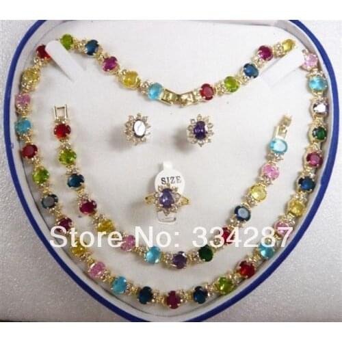 Womens gift multicolor zircon Necklace Bracelet Earring Ring