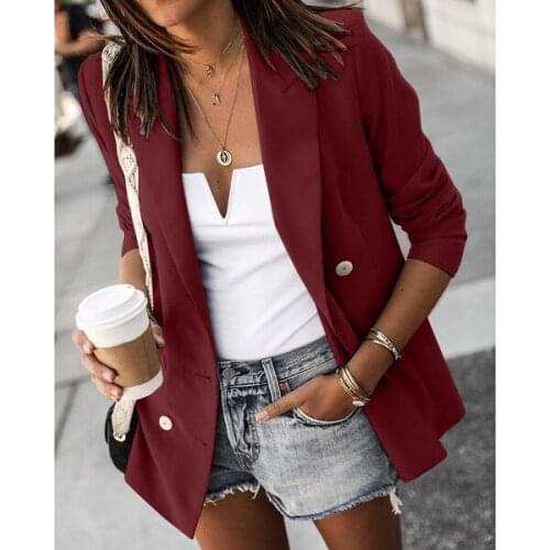 Woman Casual Blazer Long Sleeve Coat Spring Notched Woman Blazer