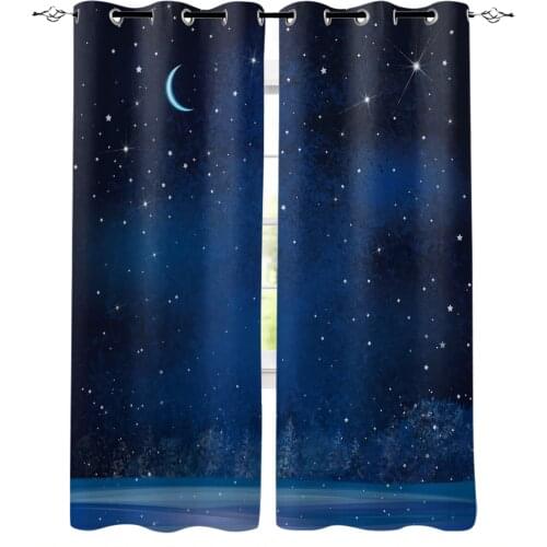 Starry Sky Moon Stars Beautiful Trees Windows Curtains Living Room Bedroom Kitchen Curtains Children Drapes Window Treatments