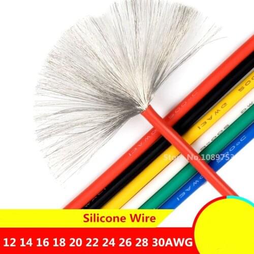 1 Meter Silicon Wire 12AWG 14AWG 16AWG 18AWG 22AWG 24AWG 26AWG 28AWG 30AWG Heatproof Soft Silicone Wire Cable Test Line 5 Color