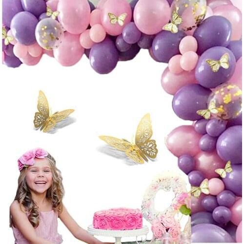 137pcs Butterfly Purple Pink Confetti Latex Balloon Garland Arch Kit Theme Baby Shower Birthday Party Decorations for Girl