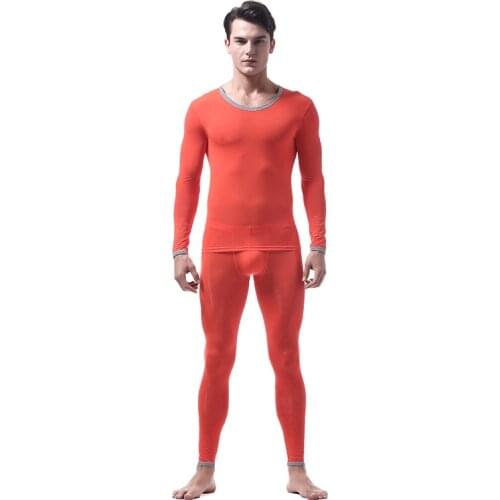 2PCS/Set Men Thermal Compression Set Ice Silk Underwear Men Sexy Long Johns Transparent Underwear Bottom Soft Legging Underwear