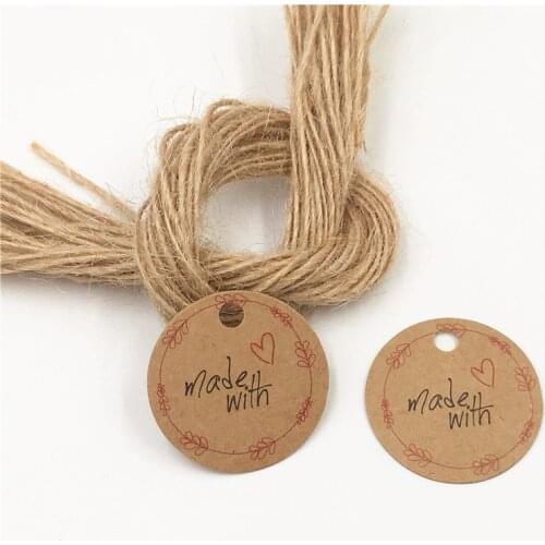 3x3cm 100Pcs/Lot Flower Hand Made With Love Garland Patterns Tags Paper Kraft Hanging Price Gift Tag Labels Available Hemp Ropes