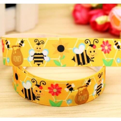 7/8'' Free shipping bee printed grosgrain ribbon hairbow headwear party decoration diy wholesale OEM 22mm P5925