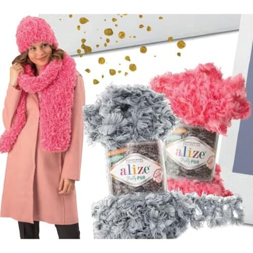 Alize PUFFY FUR 100GR YARN %100 Polyester No Needles Hook Collection Loop Furry Finger Crochet Knitting Hand DIY Fancy Mink