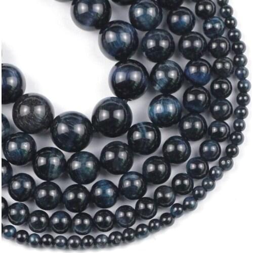 Natural Blue Black Tiger Eye Stone Beads 4/6/8/10/12mm Round Spacer Loose Beads For Jewelry Making DIY Bracelet Necklace 15