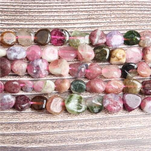LanLi 8x10mm Natural Irregular Color Tourmaline Loose Beads Smooth Loose Interval Bead Jewelry DIY Stone Bracelet Necklace