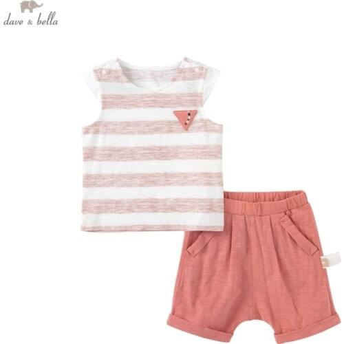 DB17456 dave bella baby boys summer casual cartoon striped clothing sets kids boy fashion short sleeve sets children 2 pcs suit