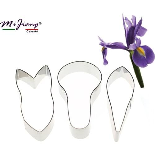 Mijiang 3pcs/set Iris Flower Petal Cookie Cutter Fondant Cake Decorating Tools Sugar Paste Baking Mould Kitchen Accessories A384
