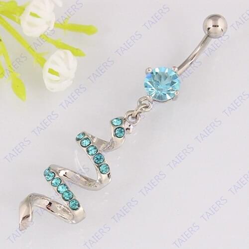 Spiral Zircon belly ring body piercingn Navel jewelry Retail 14G 316L surgical steel bar Nickel-free