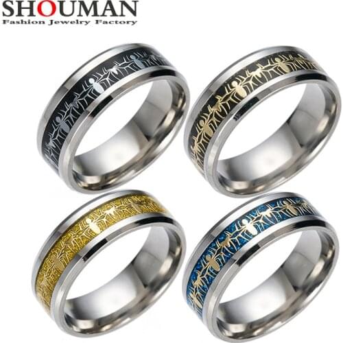SHOUMAN Stainless Steel Cool Spider Pattern Inlay Women Man Ring for Teens Boy Encourage Faith Gift Jewelry
