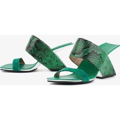 Summer New Outside British Style Strange Heels Wedges Peep Toe Cut Out Mixed Colors Genuine Leather Women Gladiator Slippers 202