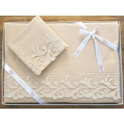 Land Of dowry French Laced Ribbed Belinda Duvet cover set Cappucino