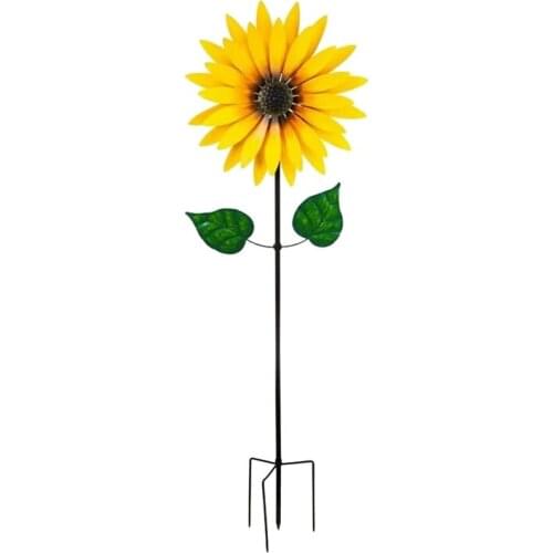 Metal Iron Sunflower Pinwheel Wind Spinner With Ground Stake Yard Garden