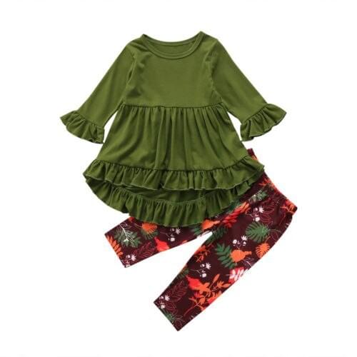 2018 Toddler Kids Girls Dress Tops Floral Pants Leggings Outfits Clothes Set Size 3-7T