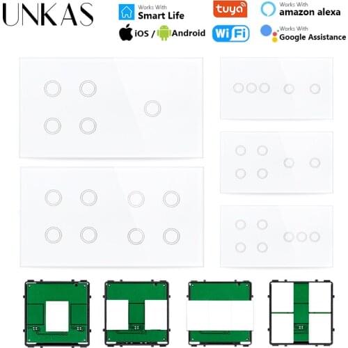 UNKAS Modules DIY Free Combination 2 3 4 5 6 7 8 Gang EU Matching Wifi Touch On/Off Smart Switch White Glass 157mm Panel Outlet