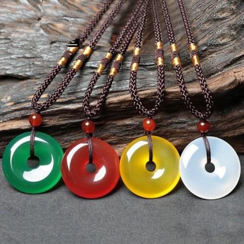 Natural Multicolor Jade Doughnut Safety buckle Pendant Agate Necklace Fashion Charm Jewellery Carved Amulet Gifts for Women Men