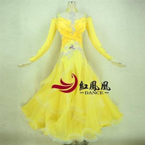 New Of 2018 Custom Made High-necked Long Sleeved Waltz Ballroom Dance Competition Dresses