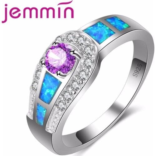 New Design Connection Buckle Pattern Dazzling Ring Multicolor Crystal 925 Sterling Silver Jewelry Fahsion Blue Opal Ring
