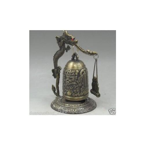 SUPERB DECORATED HANDWORK-COPPER CARVED DRAGON wonderful bell STATUE Buddha Garden Decoration 100% real Brass