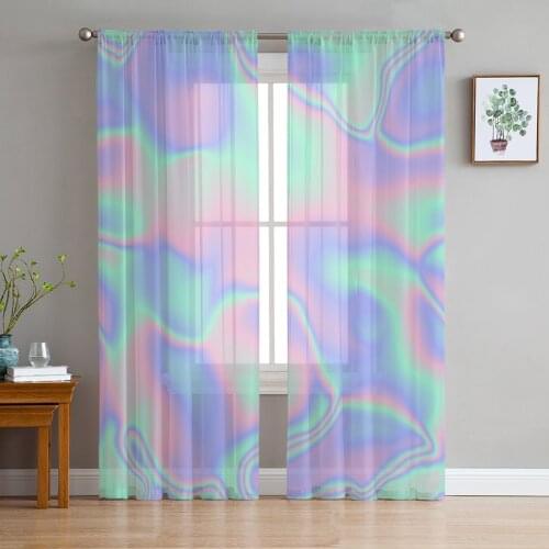 Luxury Sheer Curtains Rainbow Color Ripple Bright Kitchen Bedroom Living Room Curtains Study French Window Chiffon Curtains