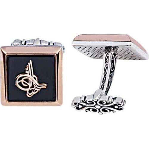 Silver Onix Stone Tuğralı Square Cufflinks