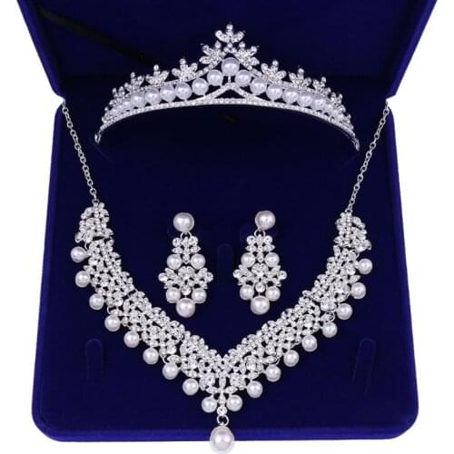 Bridal Jewelry Set Bride Crystal Rhinestone Tiara Earrings Necklace Sets for Wedding Prom Party Match with Wedding Dress