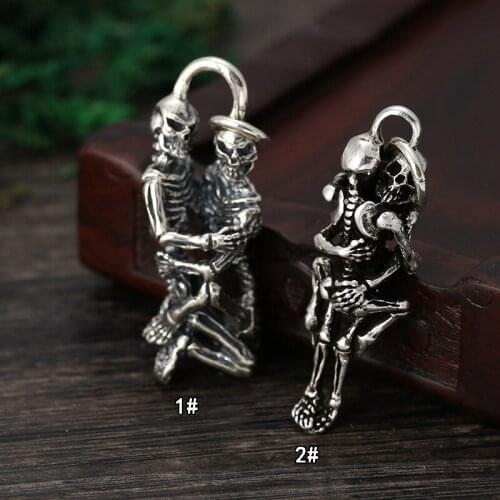 Wholesale S925 Sterling Silver Retro Jewelry Fashion Personality Men And Women Pendants Thai Silver Punk Wind Skull Head Pendant