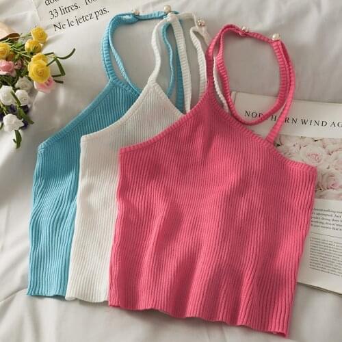 Women Off Shoulder Knit Camisole Summer Sexy Halter Sleeveless Tank Tops