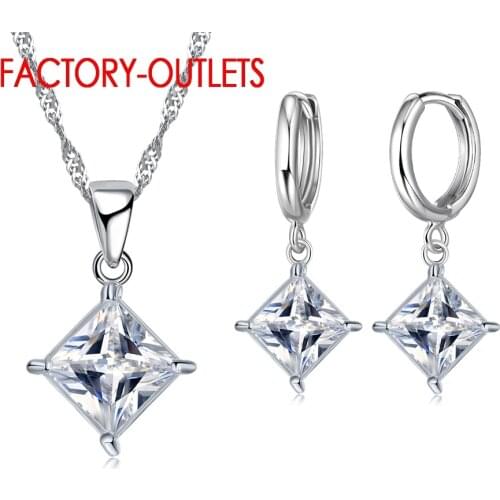 Genuine 925 Sterling Silver Bridal Jewelry Sets Fashion Jewelry CZ Crystal Pave Setting Women Girls Engagement Anniversary