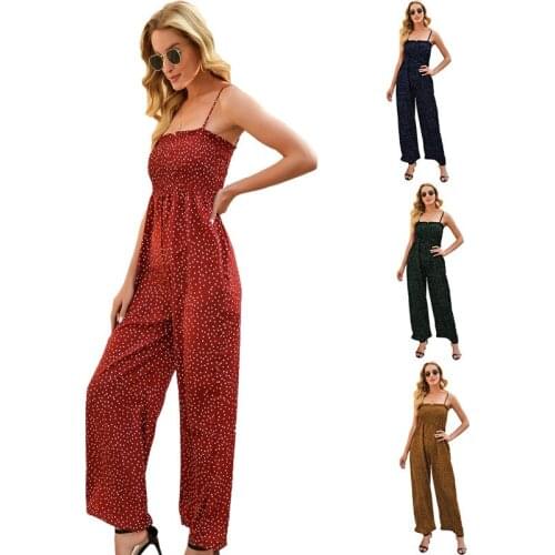 Sling Jumpsuit Womens Summer 2021 New Floral Beach Party High-Waist Straight Jumpsuit Female Backless Sexy Sling Wide-Leg Pants
