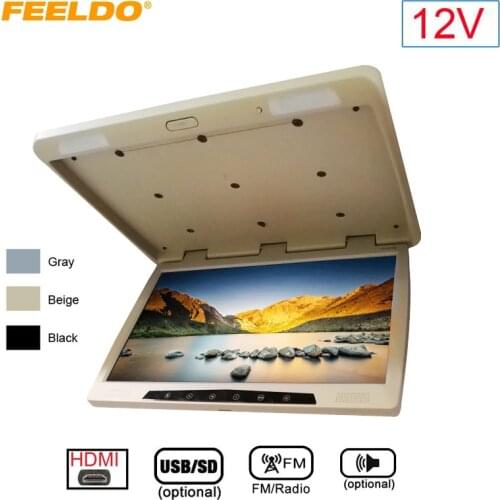 FEELDO Car 22 Inch Touch Button Flipdown TFT LCD Monitor Roof Mounted HD Display with IR transmitter FM/USB SD/Speaker
