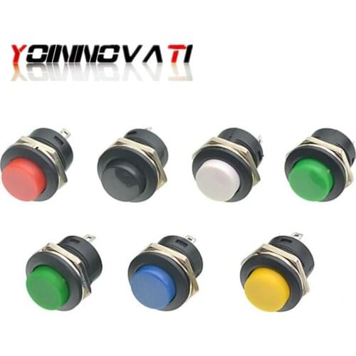 100pcs R13-507 Momentary SPST NO Red Black White Yellow Green Blue Round Cap Push Button Switch AC 6A/125V 3A/250V 6color