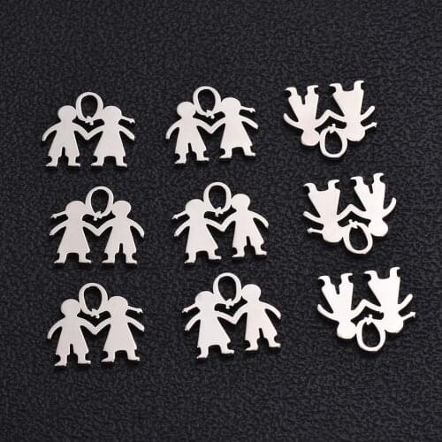 20pcs/lot Stainless Steel Boy Girls little couple pendants DIY Pendant Bracelet Jewelry Making Charm Accessories