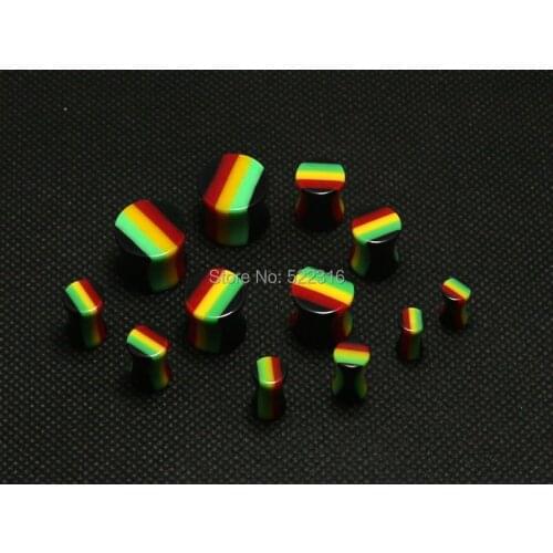 Rasta design 200pcs 4mm-20mm ear plug acrylic saddle ear gauges mix size lots wholesale body piercing jewelry