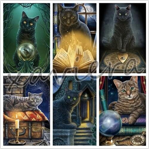 5D DIY Diamond Painting Animal Square Round Drill Embroidery Black Cat Cross Stitch Rhinestone Mosaic Picture Handmade Products