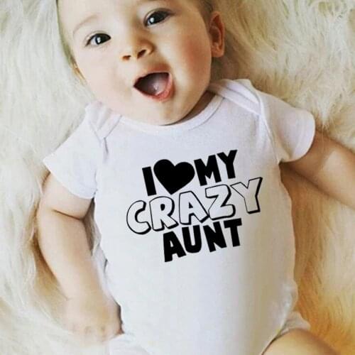 I Love My Crazy Aunt Printed Baby Bodysuit Cute Summer Short Sleeve Cotton Rompers Body Baby Boy Girl Onesies 0-24 Month