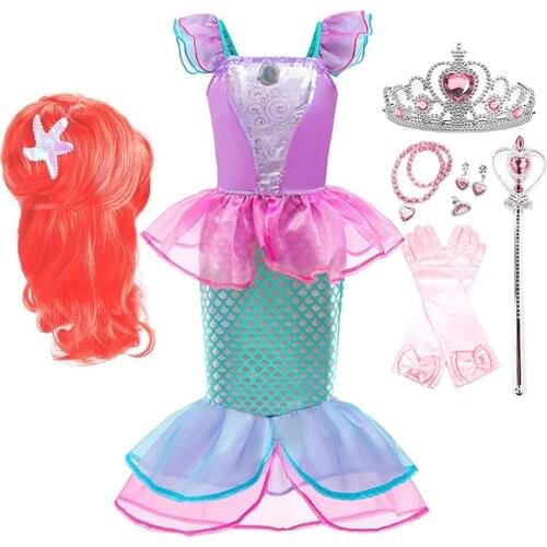 Little Mermaid Cosplay Costume Girls Ariel Dress Up with Wig Summer Princess Costume Kids Halloween Carnival Party Fancy Clothes