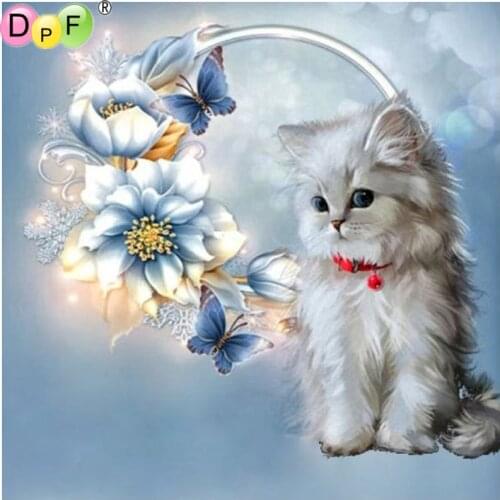 DPF DIY kitty flowers 5D diamond painting cross stitch needlework diamond mosaic kit square home decor diamond embroidery crafts