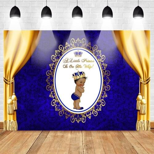 Royal Prince Baby Shower Backdrop for Photography Gold Crown Blue Yellow Curtain Photo Background Backdrops Newborn Party Banner