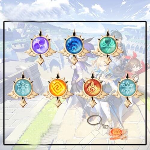 Genshin Impact Cosplay Eye of God Keychains Cartoon Keyring Key Holder Fashion Charms Trinkets Keychain Accessory Props Gifts